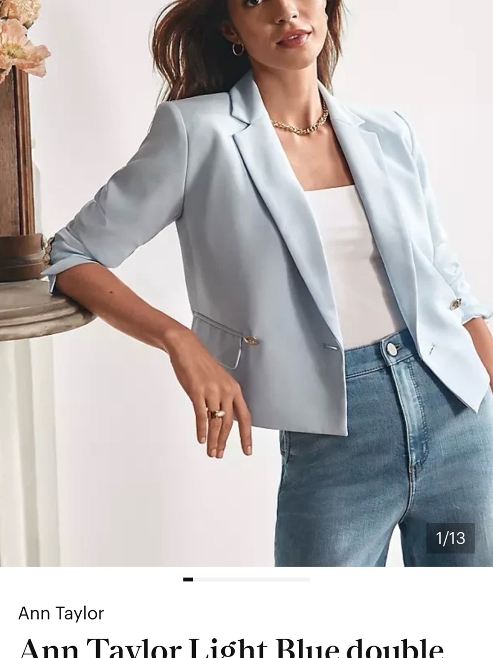Ann Taylor Pale Blue Cropped Tailored Blazer
